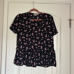 Floral Black and Pink Peplum Top